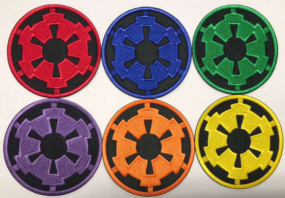 Set of 6 embroidered Imperial Cog Patches in rainbow colors